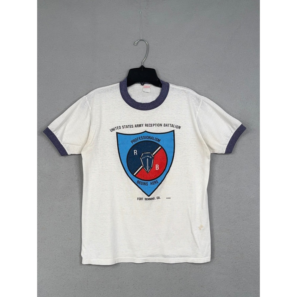 Vintage Army Reception Battalion Shirt Mens Medium US Military Ringer